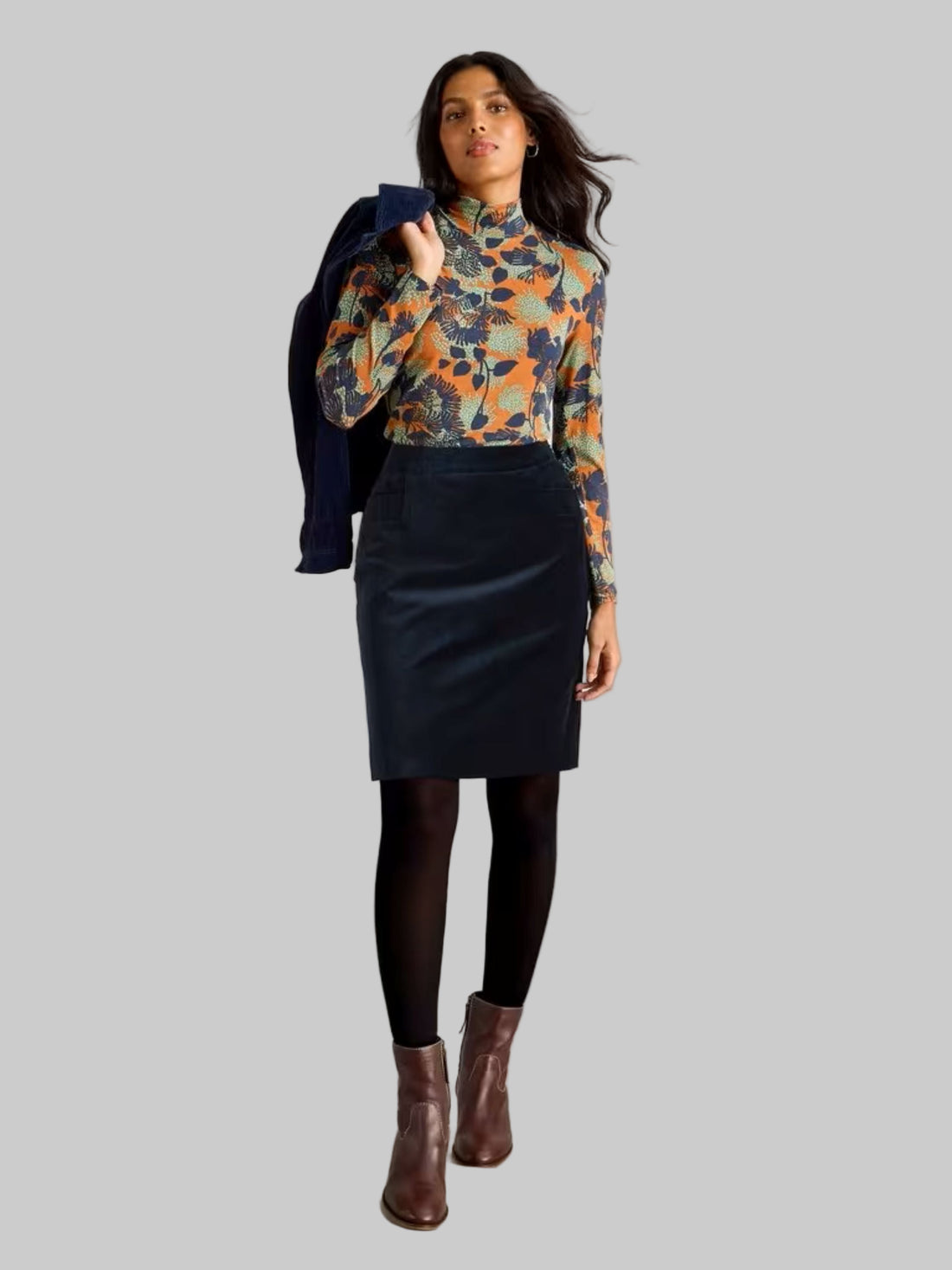 Coral Velvet Knee Length Skirt