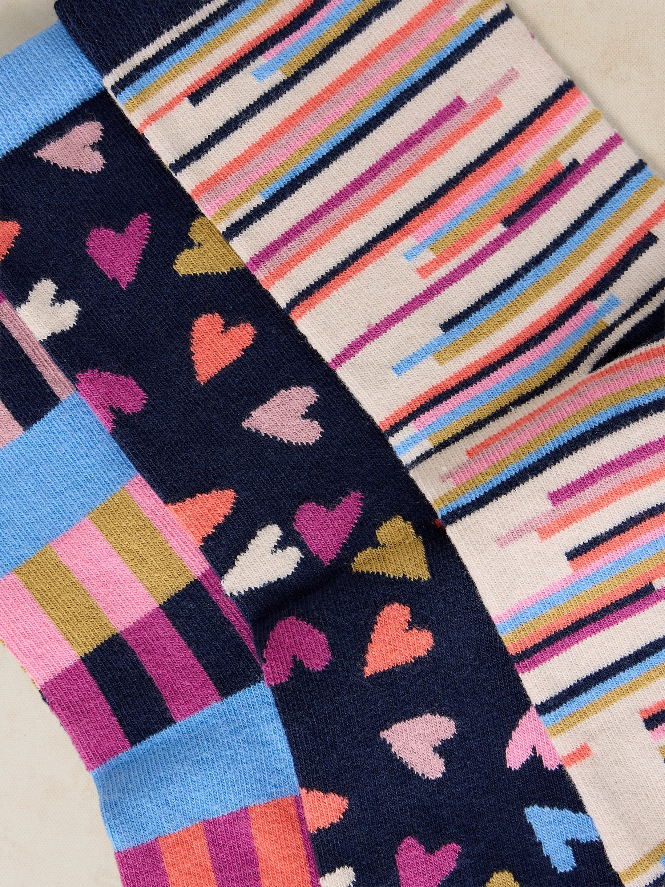 Geo Heart Print Socks 3PK