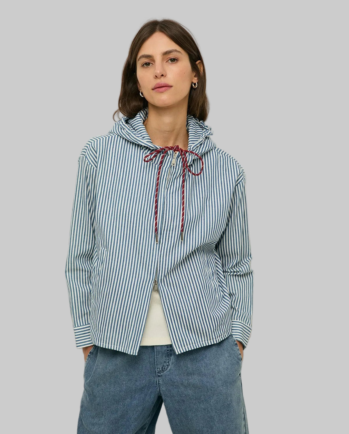 Striped Cotton Hooded Jacket