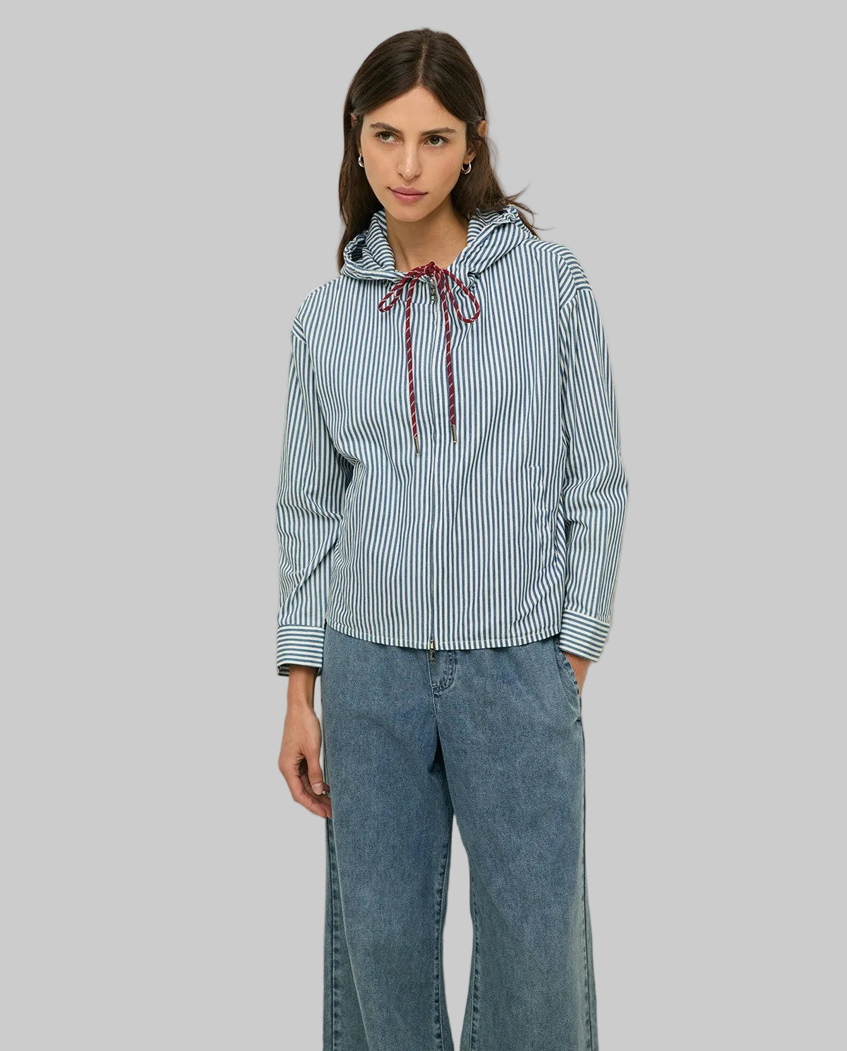 Striped Cotton Hooded Jacket