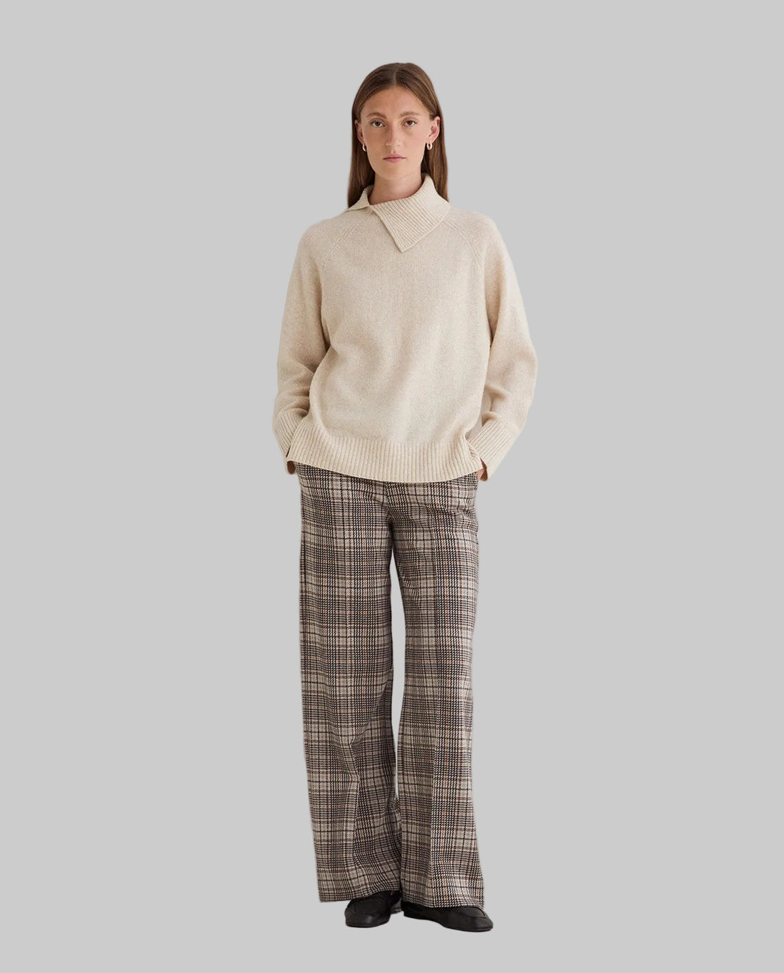 Wide Leg Check Trouser