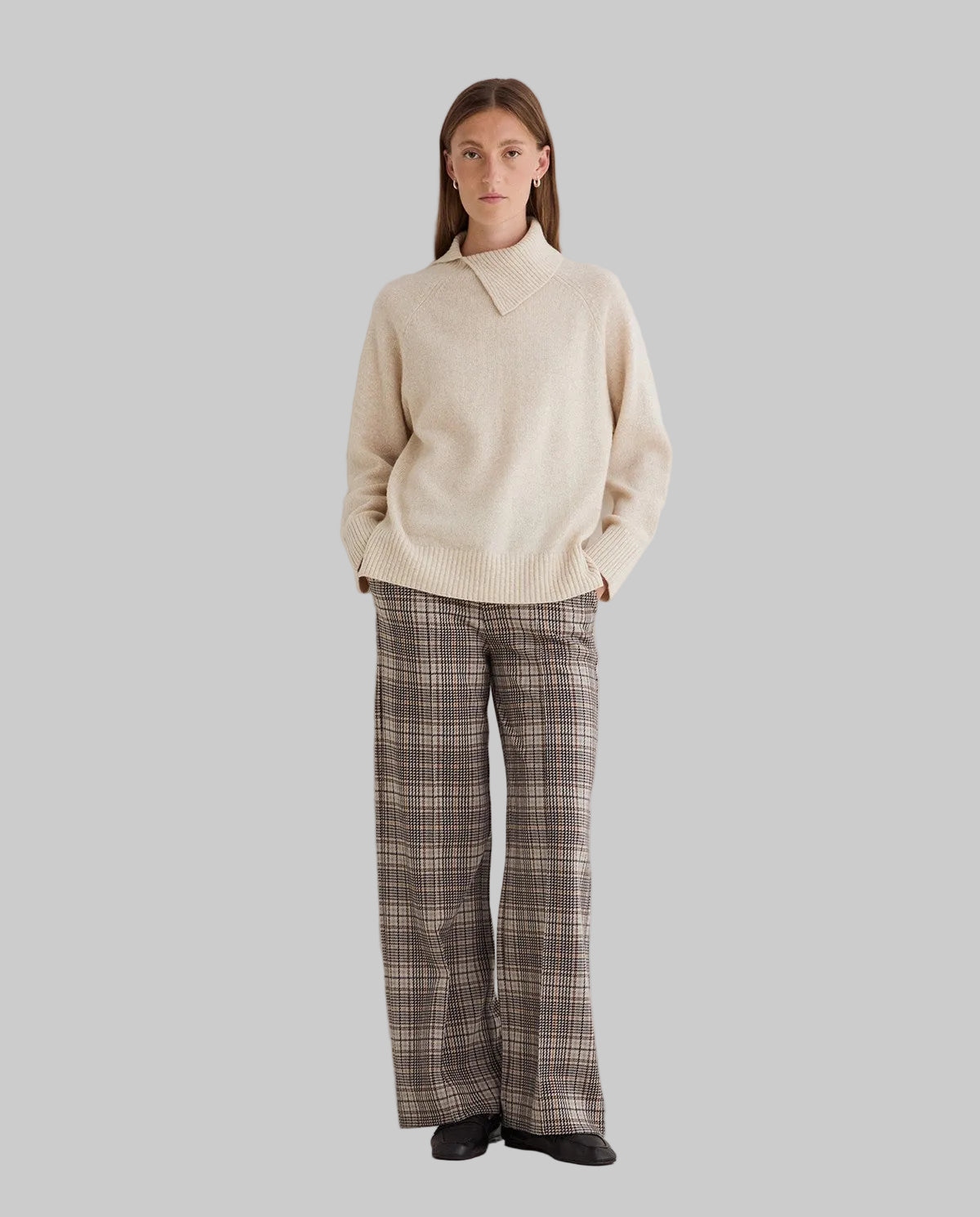 Wide Leg Check Trouser