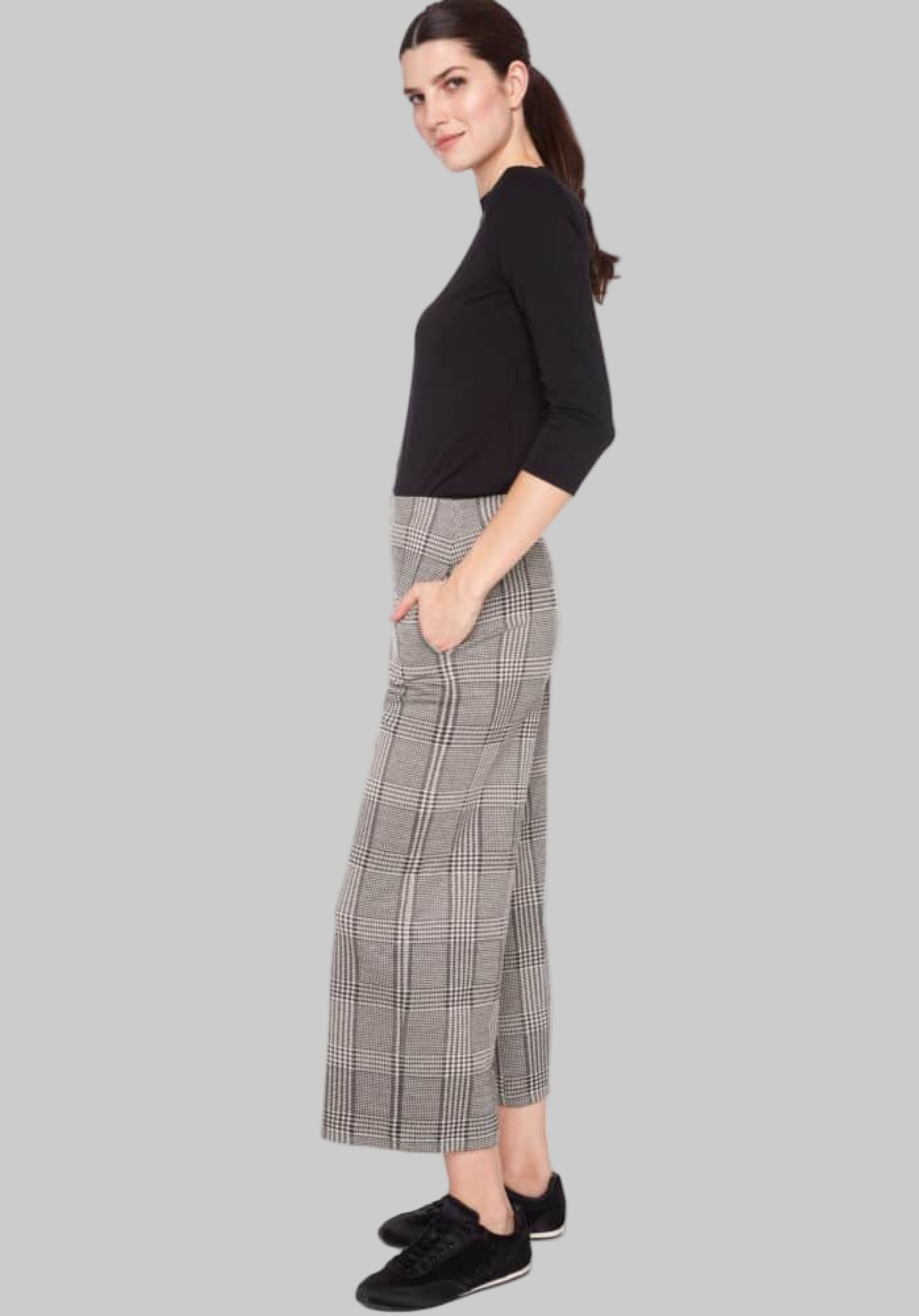 Beige Plaid Kit Cropped Caucho Pant