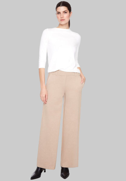 Oatmeal Heavy Ponte Wide Leg Full Length Pant
