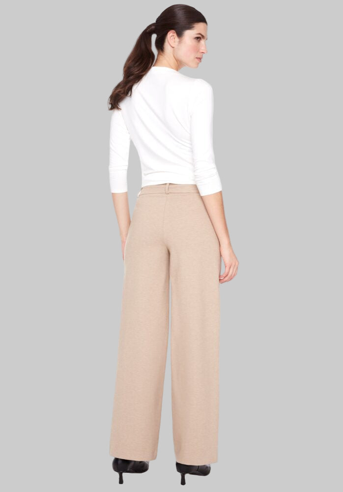 Oatmeal Heavy Ponte Wide Leg Full Length Pant