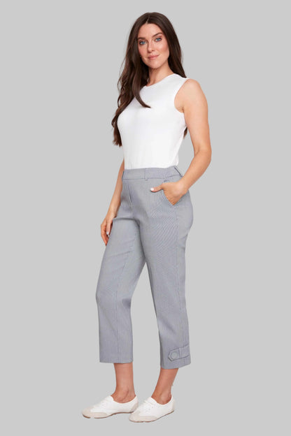 Navy Stripe Techno Button-Tab Cropped Pant