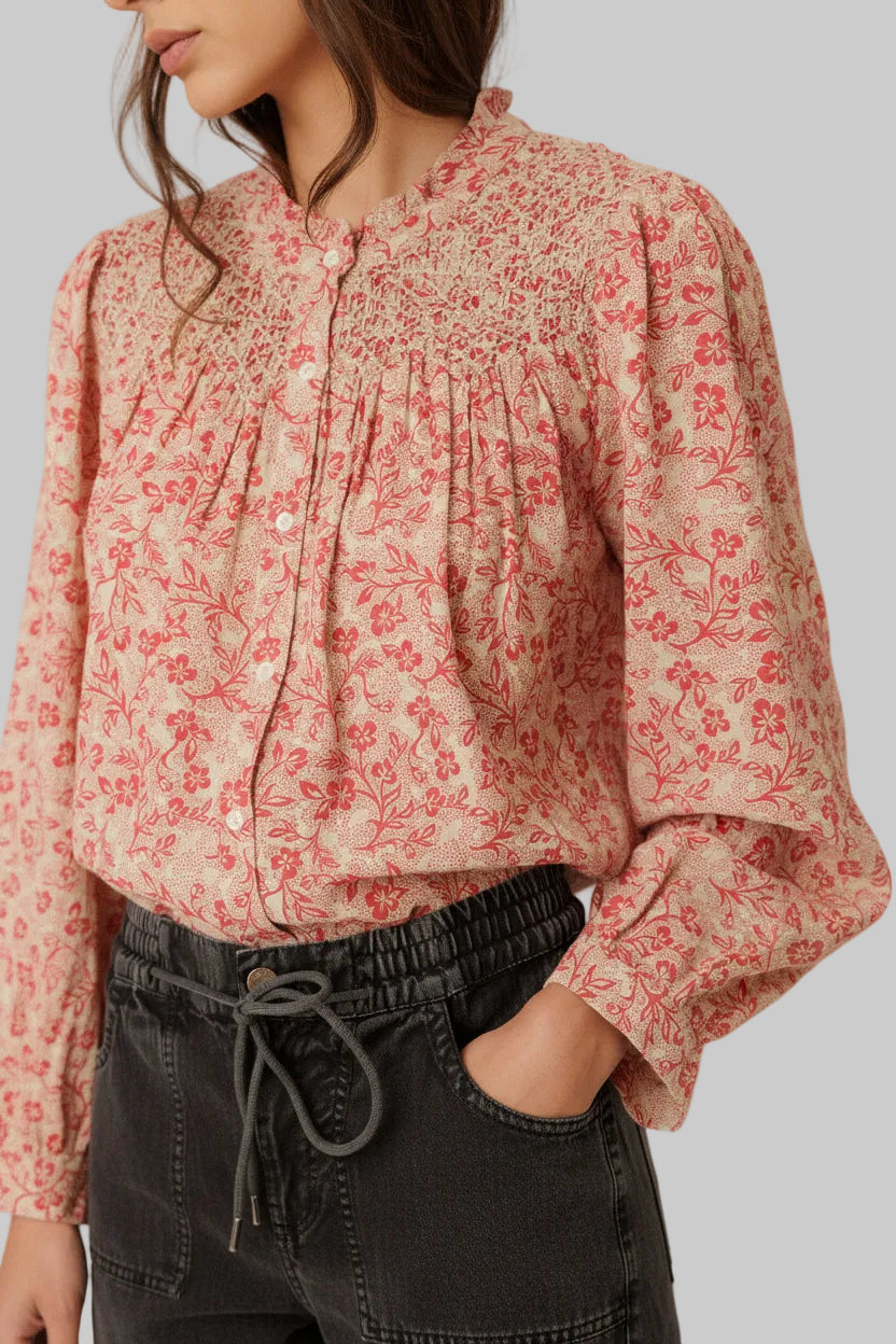 Smocked Embroidery Shirt