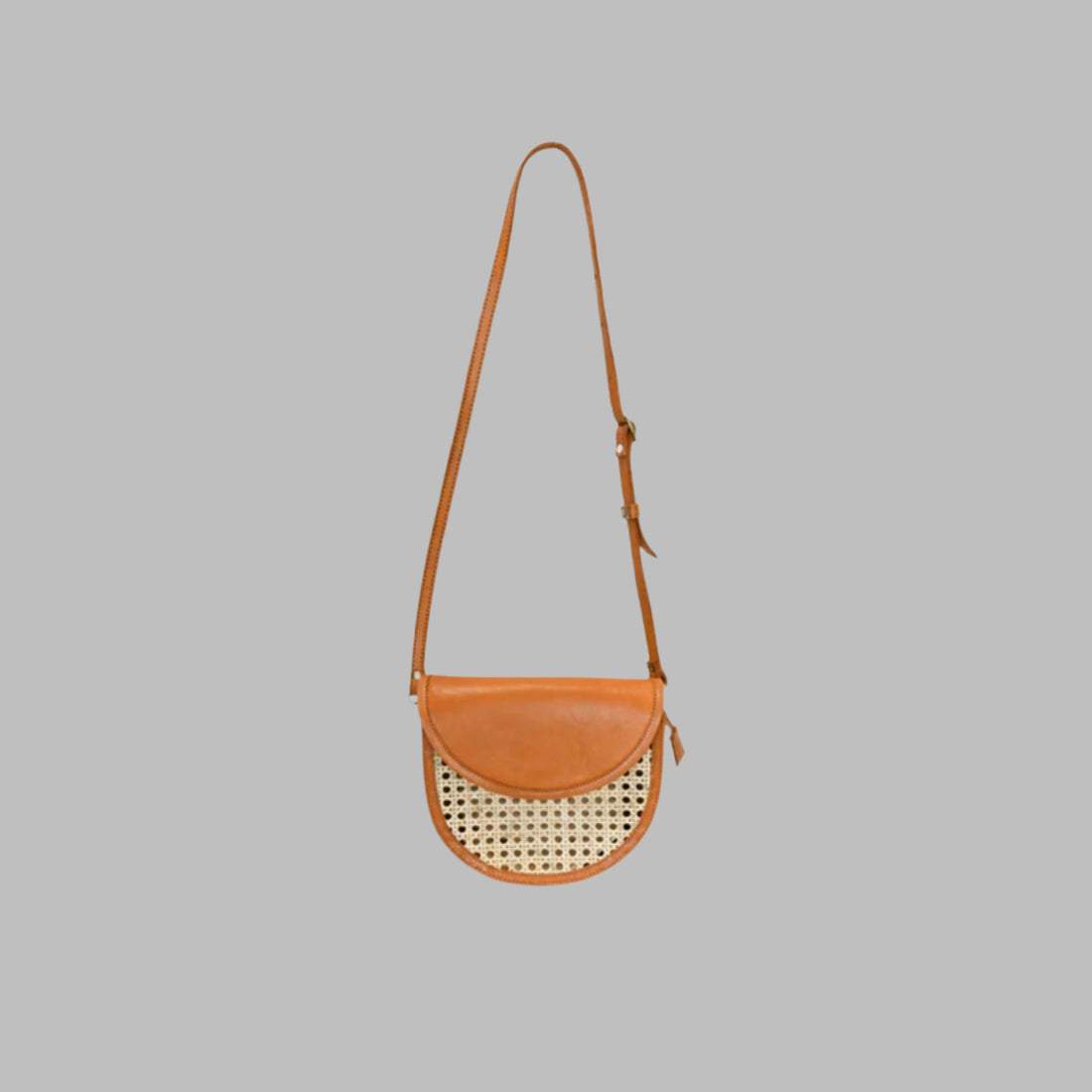Half Moon Leather Bag With Cane Accent