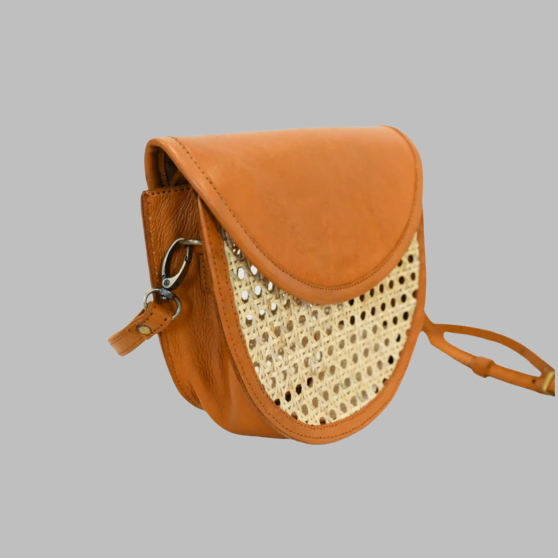 Half Moon Leather Bag With Cane Accent
