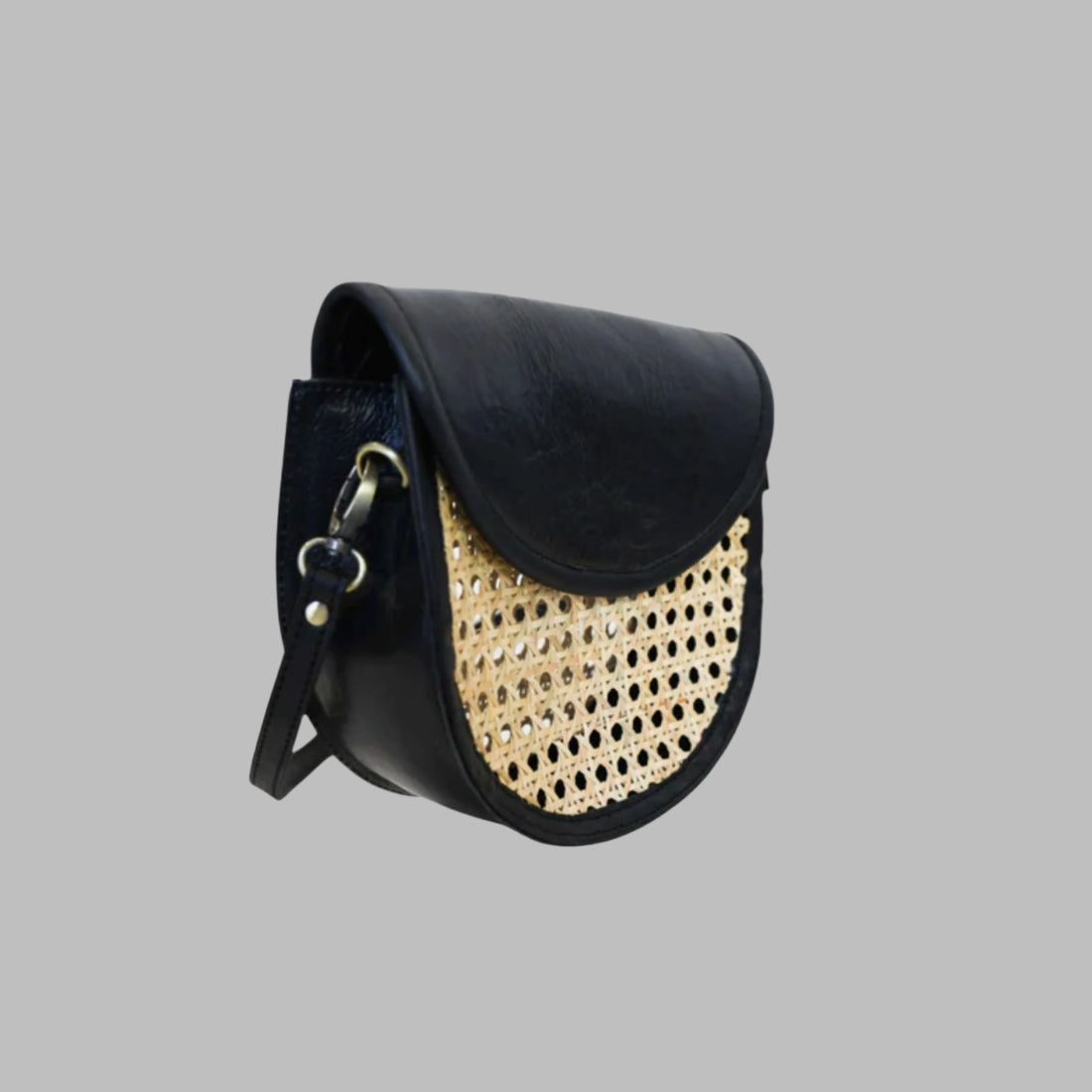 Half Moon Leather Bag With Cane Accent