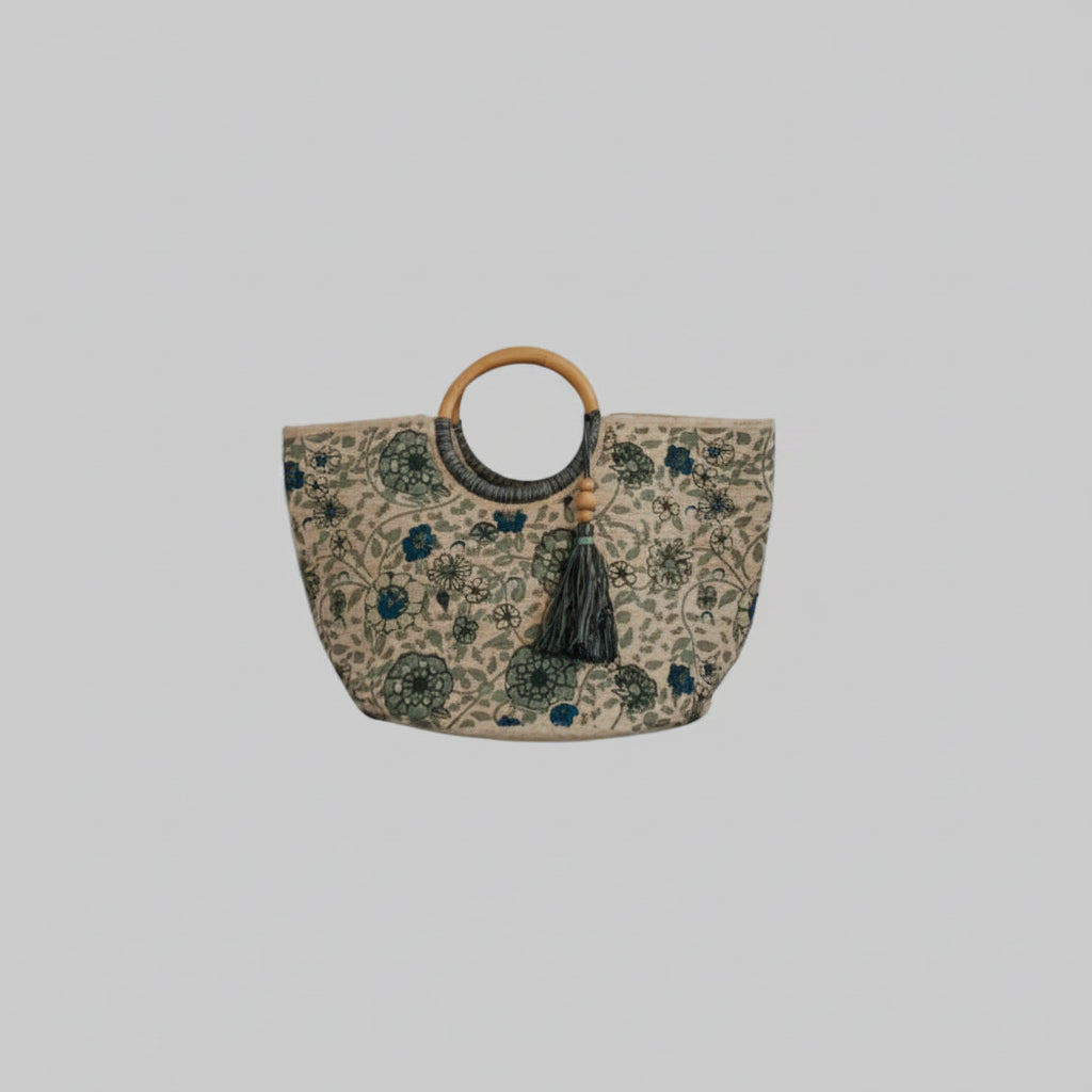 Denim Floral Jute Bag