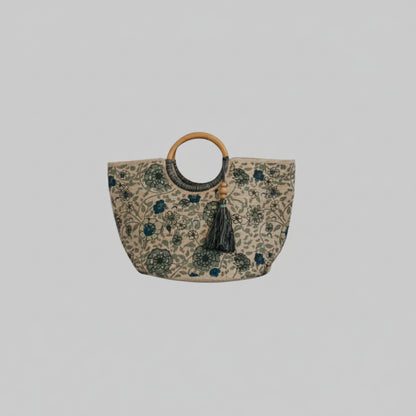 Denim Floral Jute Bag