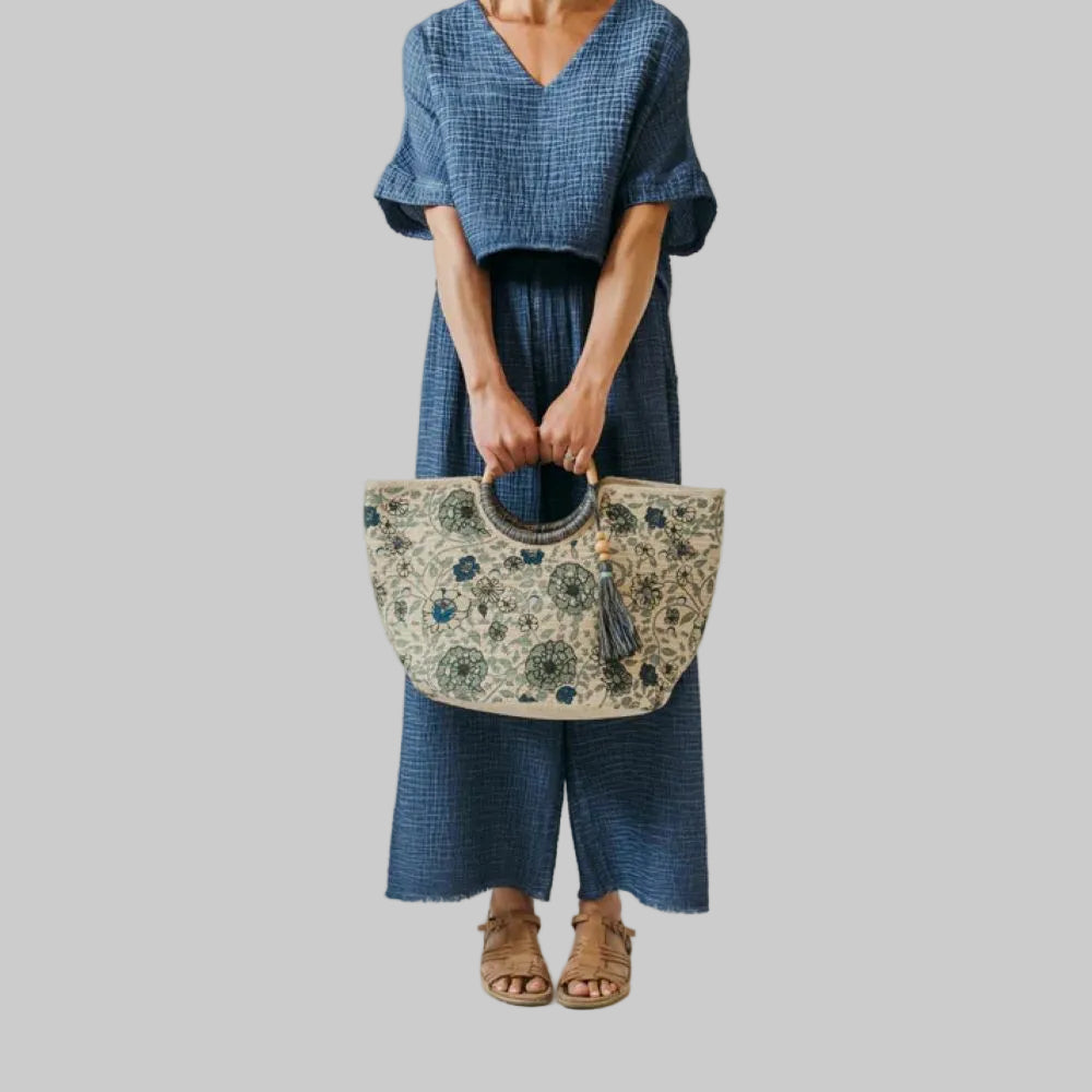 Denim Floral Jute Bag