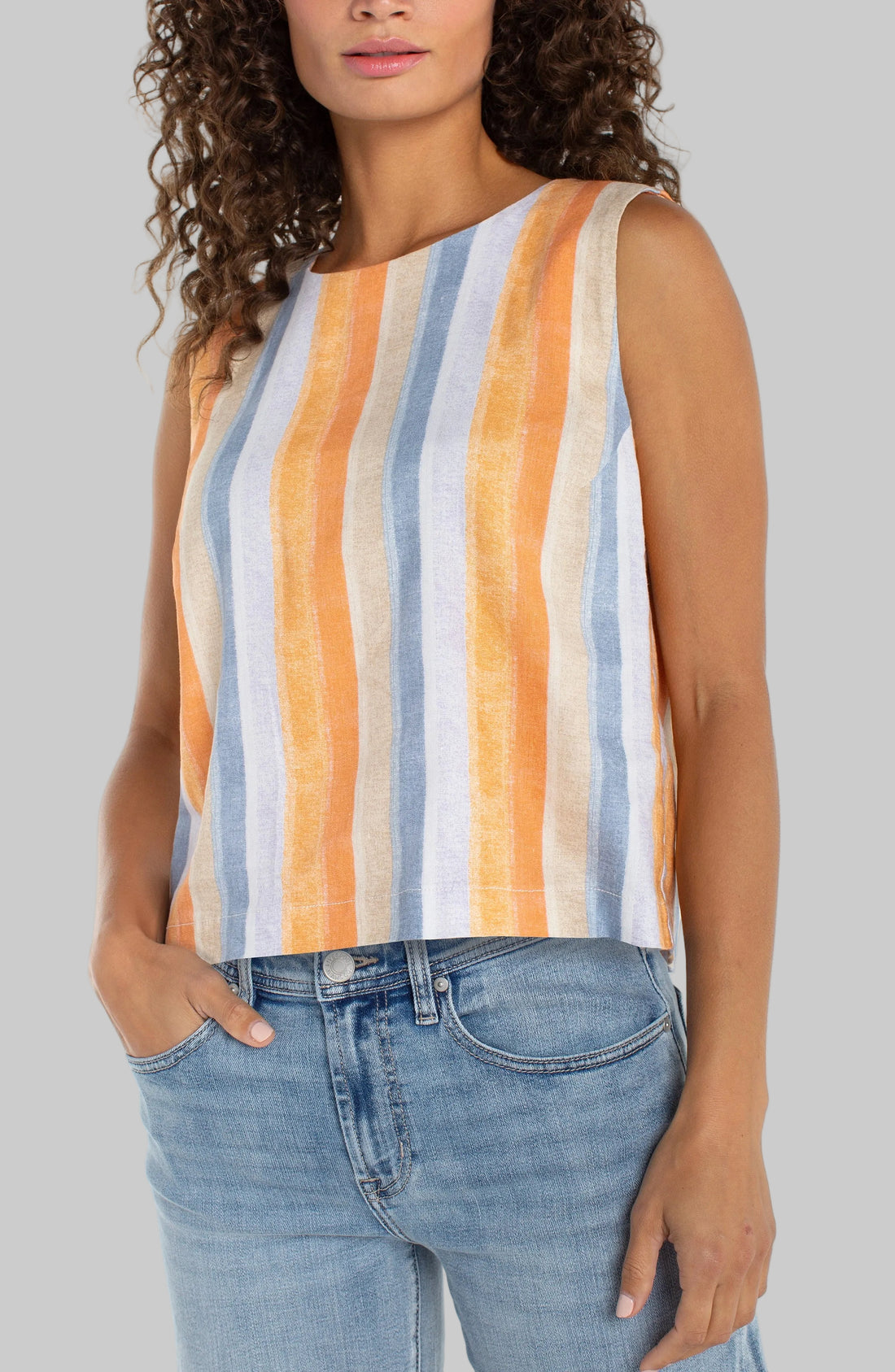 Sleeveless Shell Top W/ Button Back