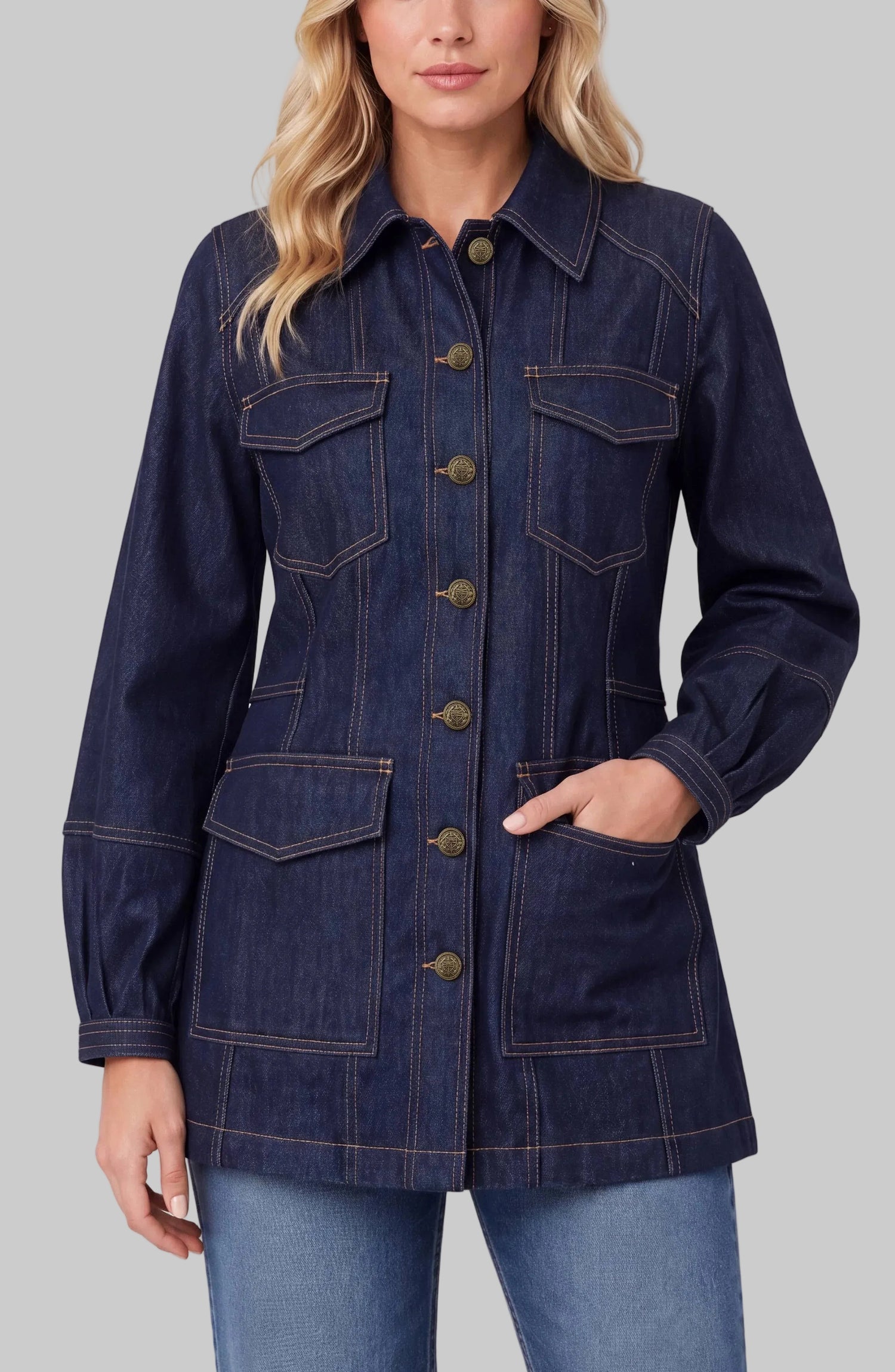 Lantern Sleeve Denim Jacket
