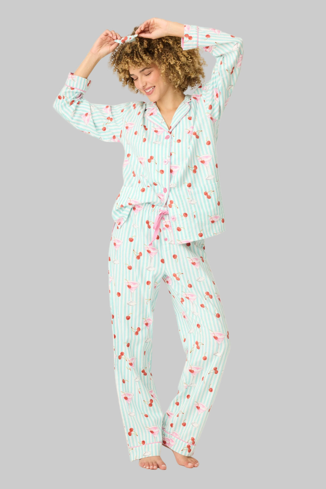 Ma Cherie Cherry Print 3-Piece Flannel PJ Set