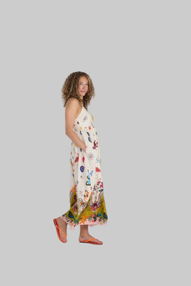 Abstract Print Dress W/ Spaghetti Straps