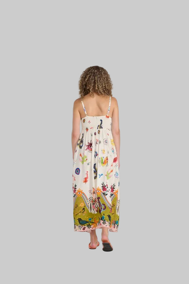 Abstract Print Dress W/ Spaghetti Straps
