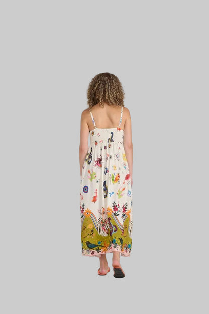 Abstract Print Dress W/ Spaghetti Straps