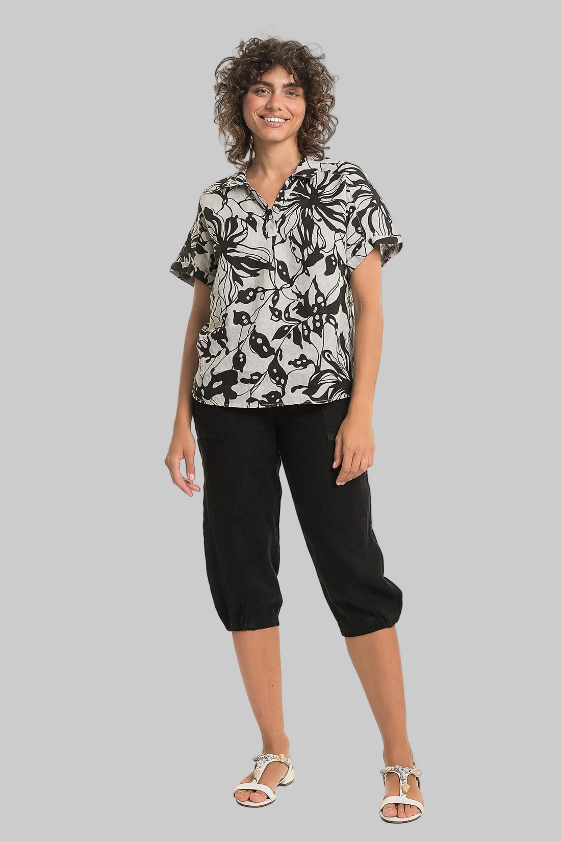 French Linen Print Shirt