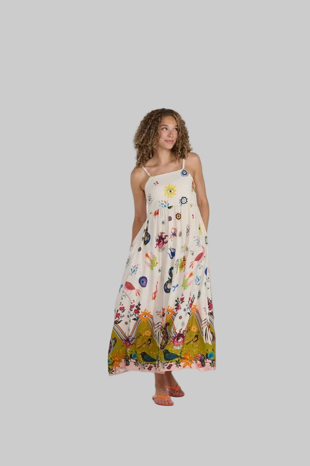 Abstract Print Dress W/ Spaghetti Straps