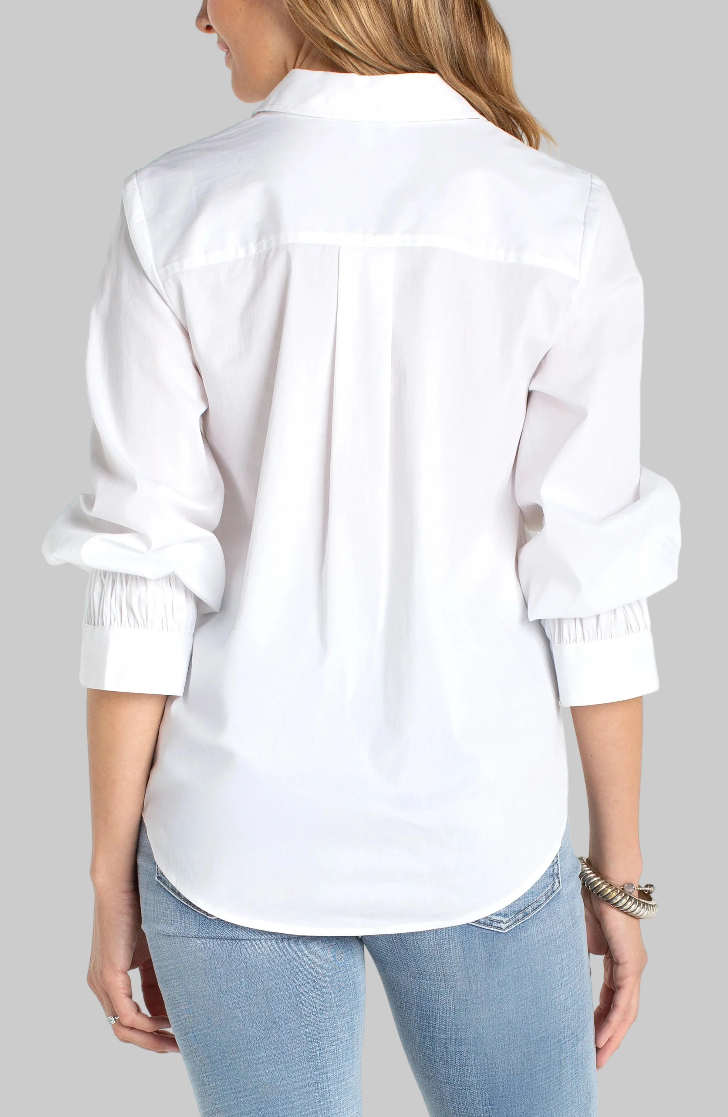 Adjustable Sleeve Button Front Woven Top