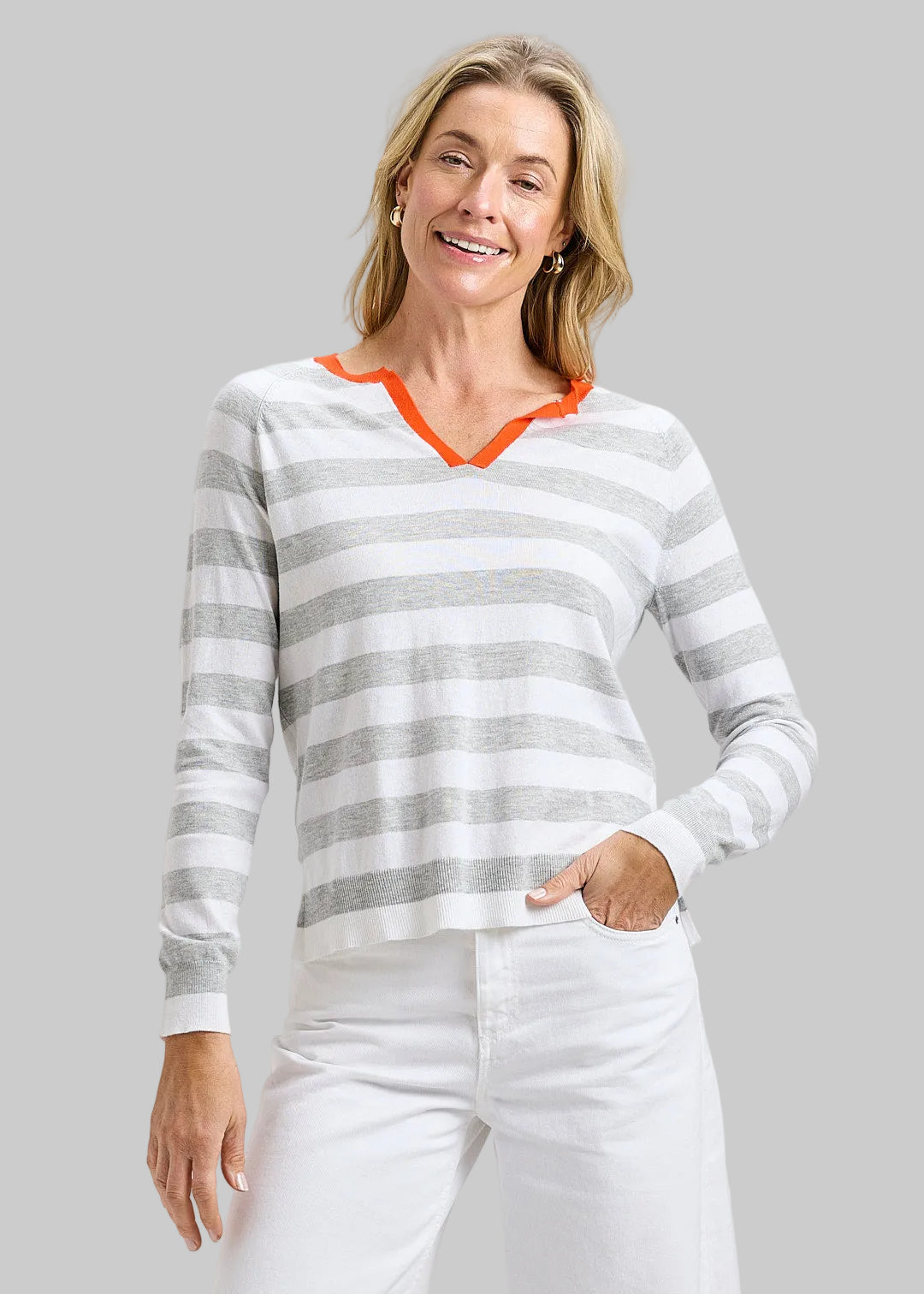 Henley Striped Sweater