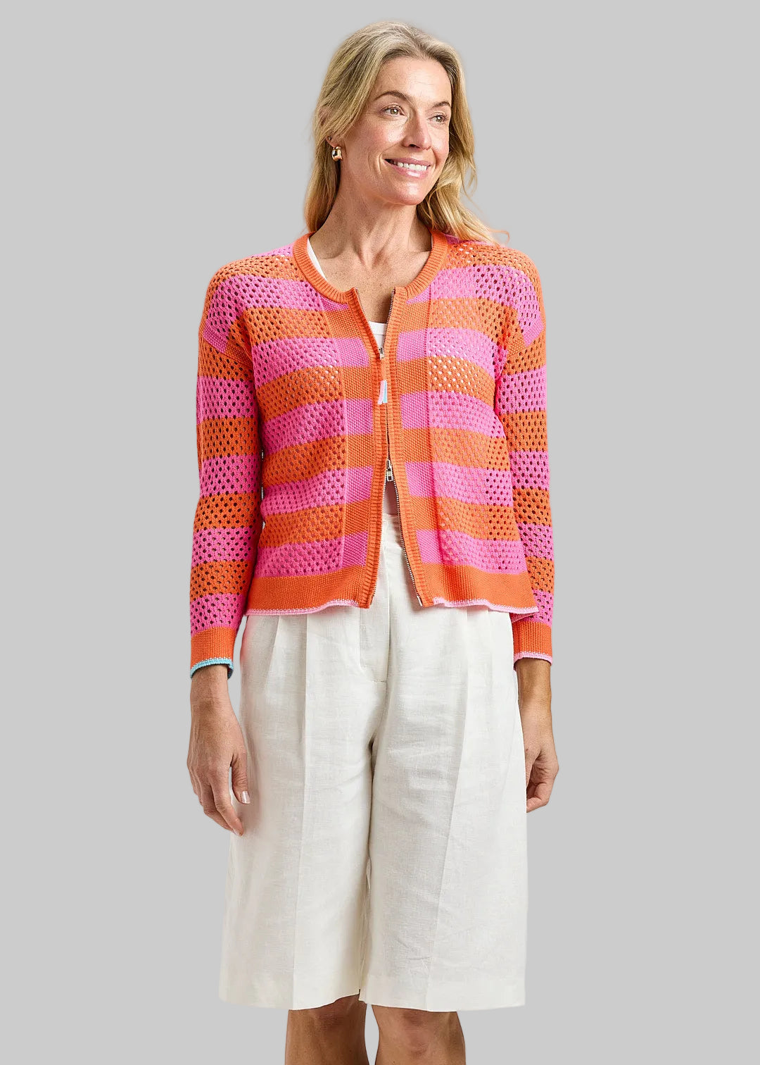 Pointelle Zip Cardigan