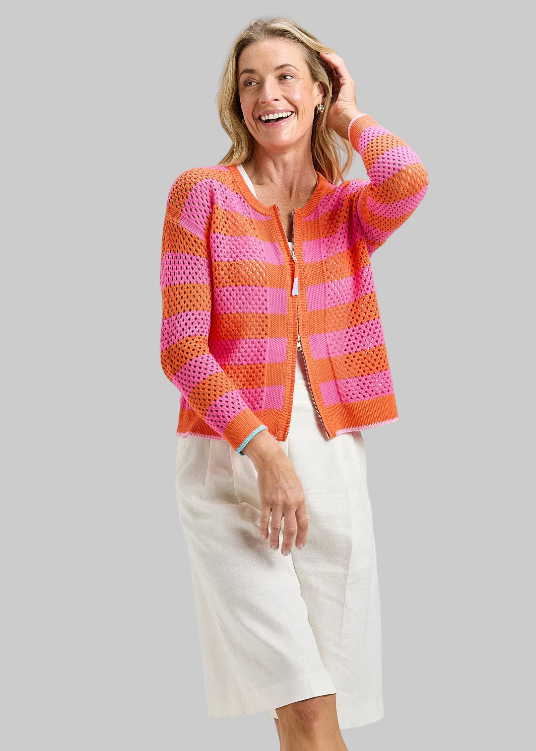 Pointelle Zip Cardigan