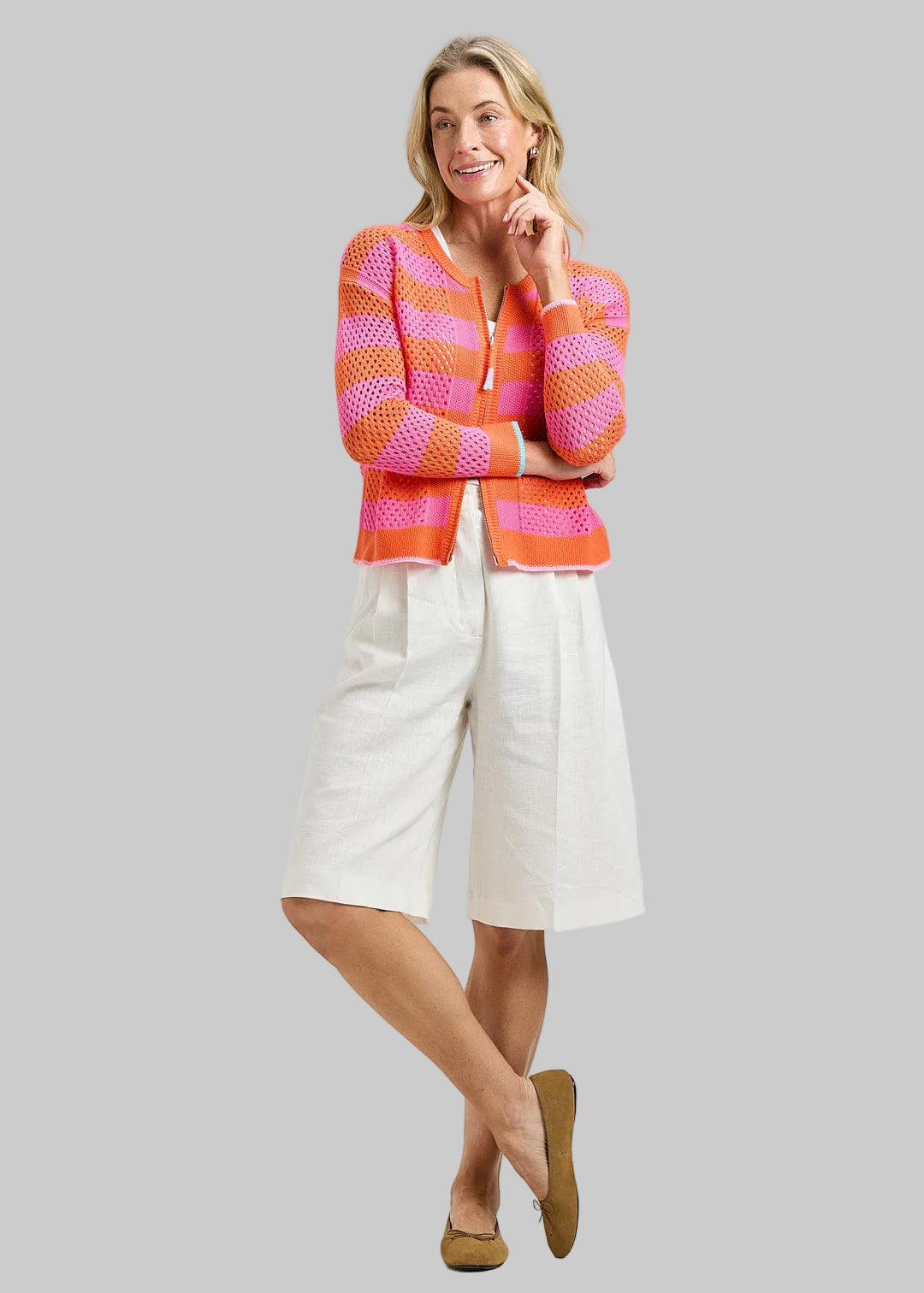 Pointelle Zip Cardigan