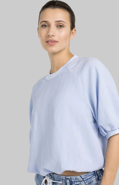 Woven T-Shirt With Balloon Sleeves and Zip Back
