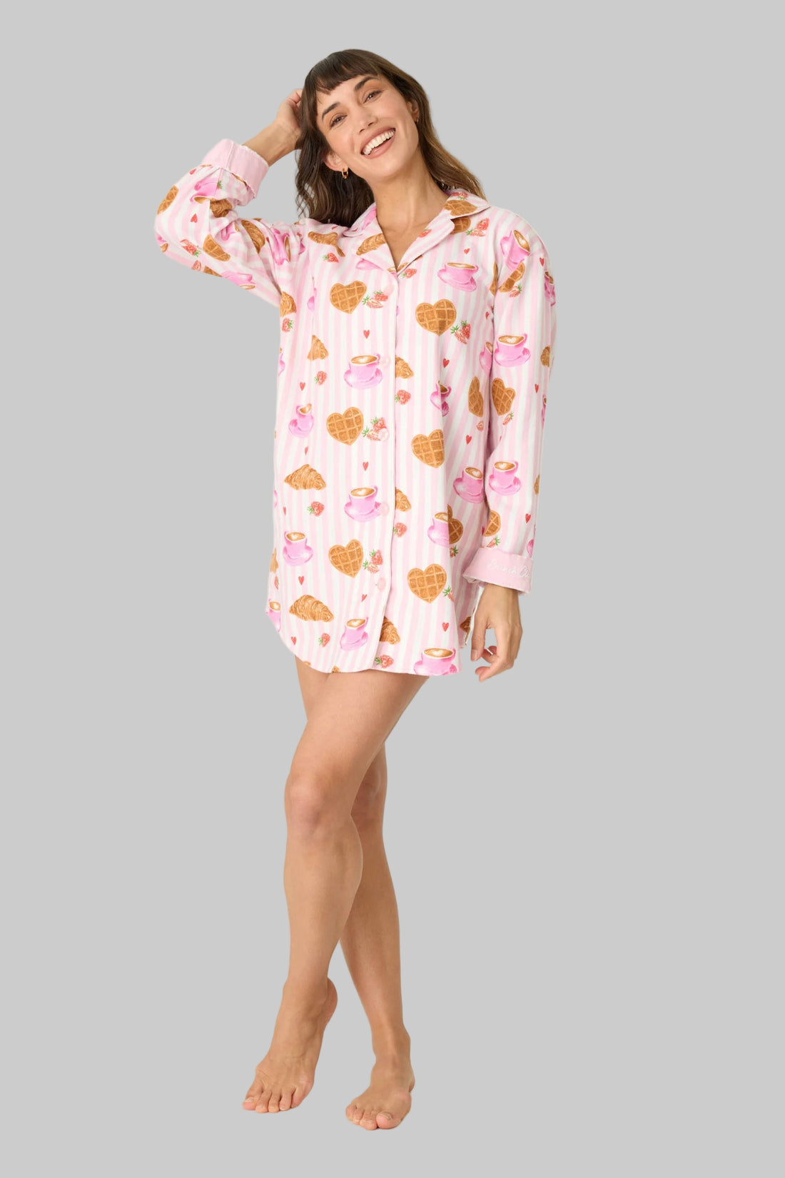 Brunch Club Breakfast Print Flannel Nightshirt