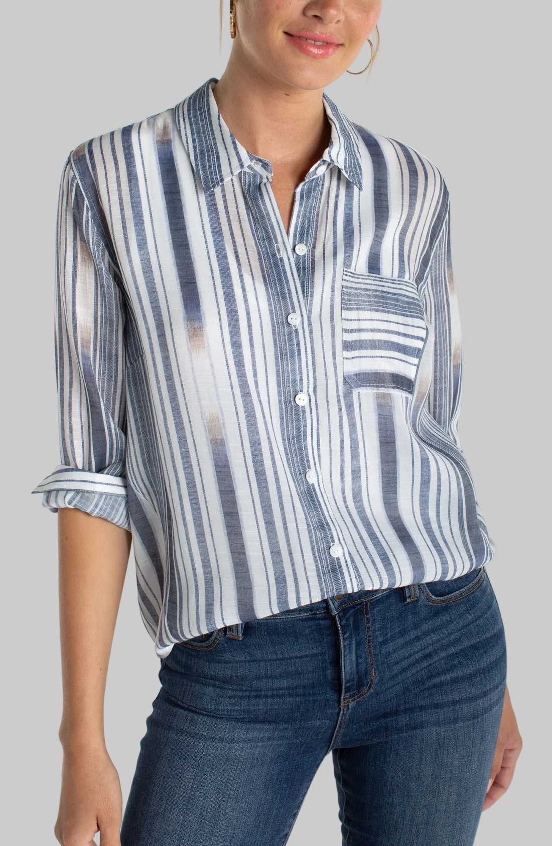 Long Sleeve Button Front Woven Shirt