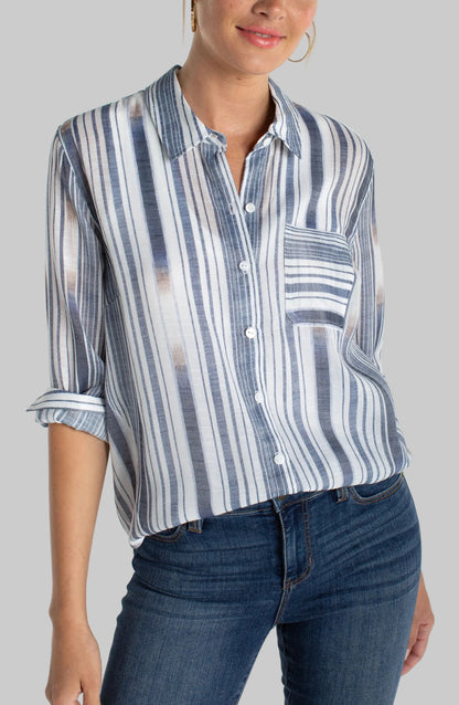 Long Sleeve Button Front Woven Shirt