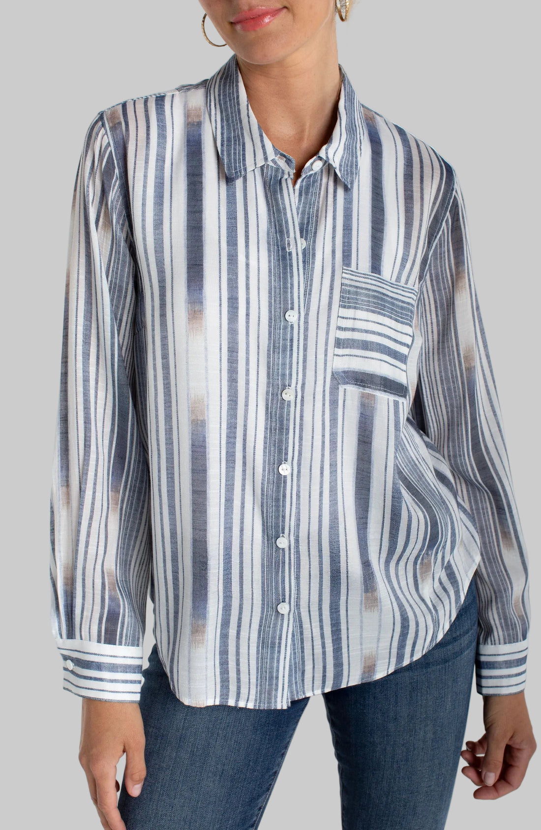 Long Sleeve Button Front Woven Shirt