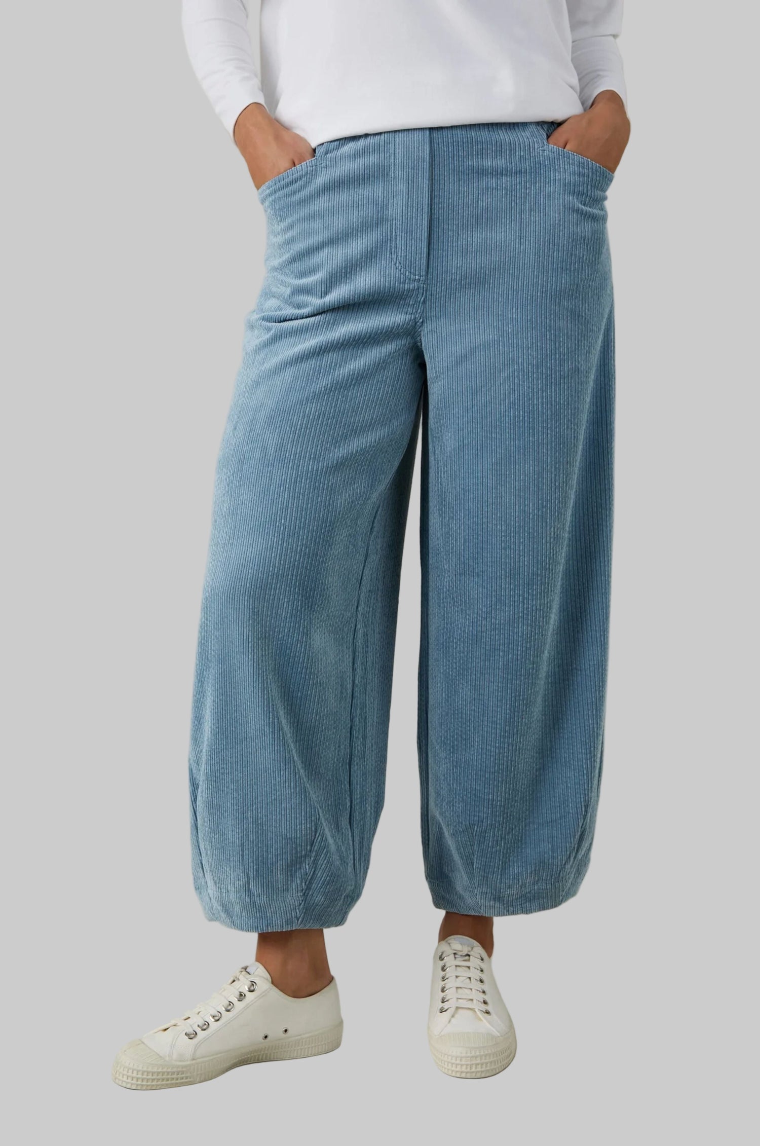 Pale Blue Stretch Cord Bubble Trouser