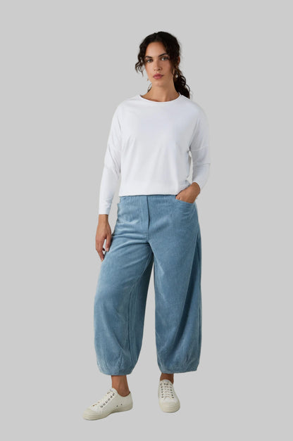 Pale Blue Stretch Cord Bubble Trouser