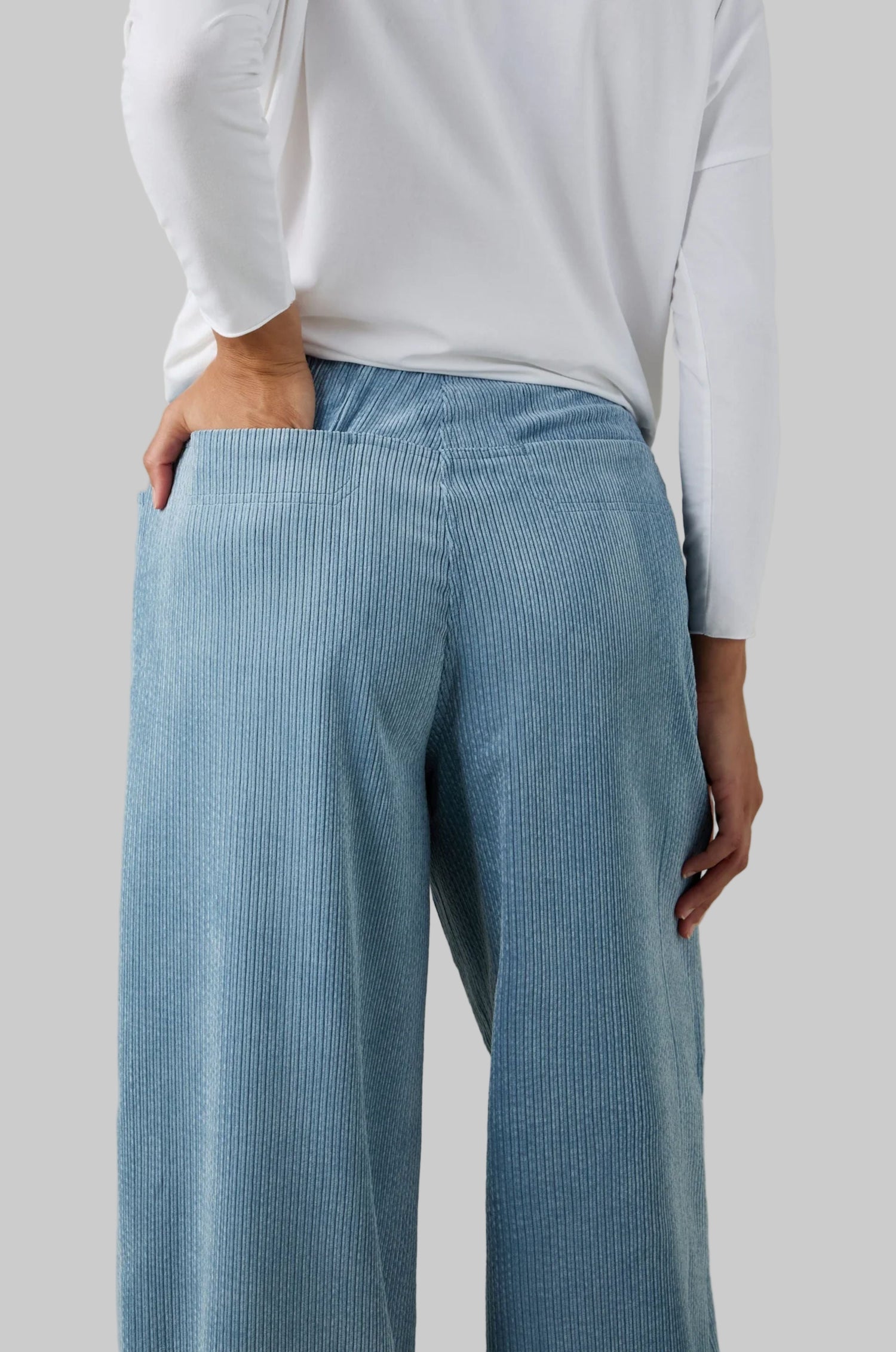 Pale Blue Stretch Cord Bubble Trouser