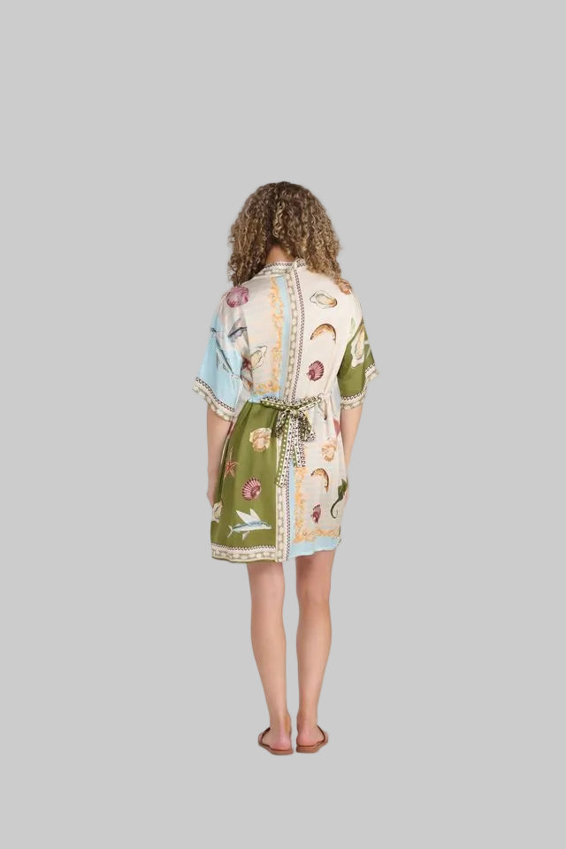 Shell Print Dress W/ Tie