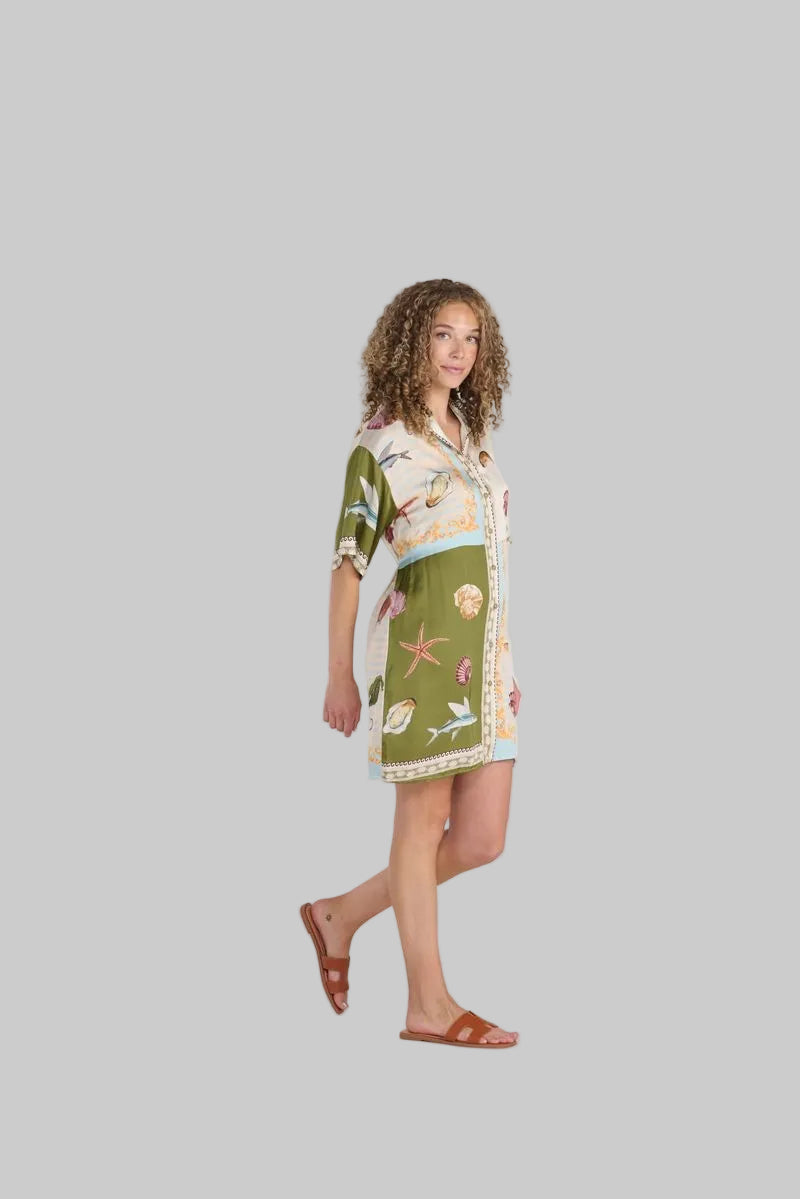 Shell Print Dress W/ Tie