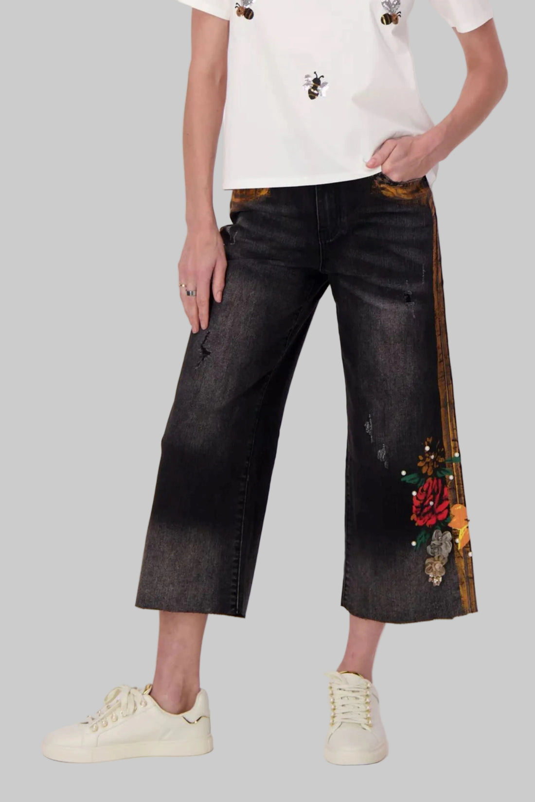 Floral Applique Wide Leg Jean