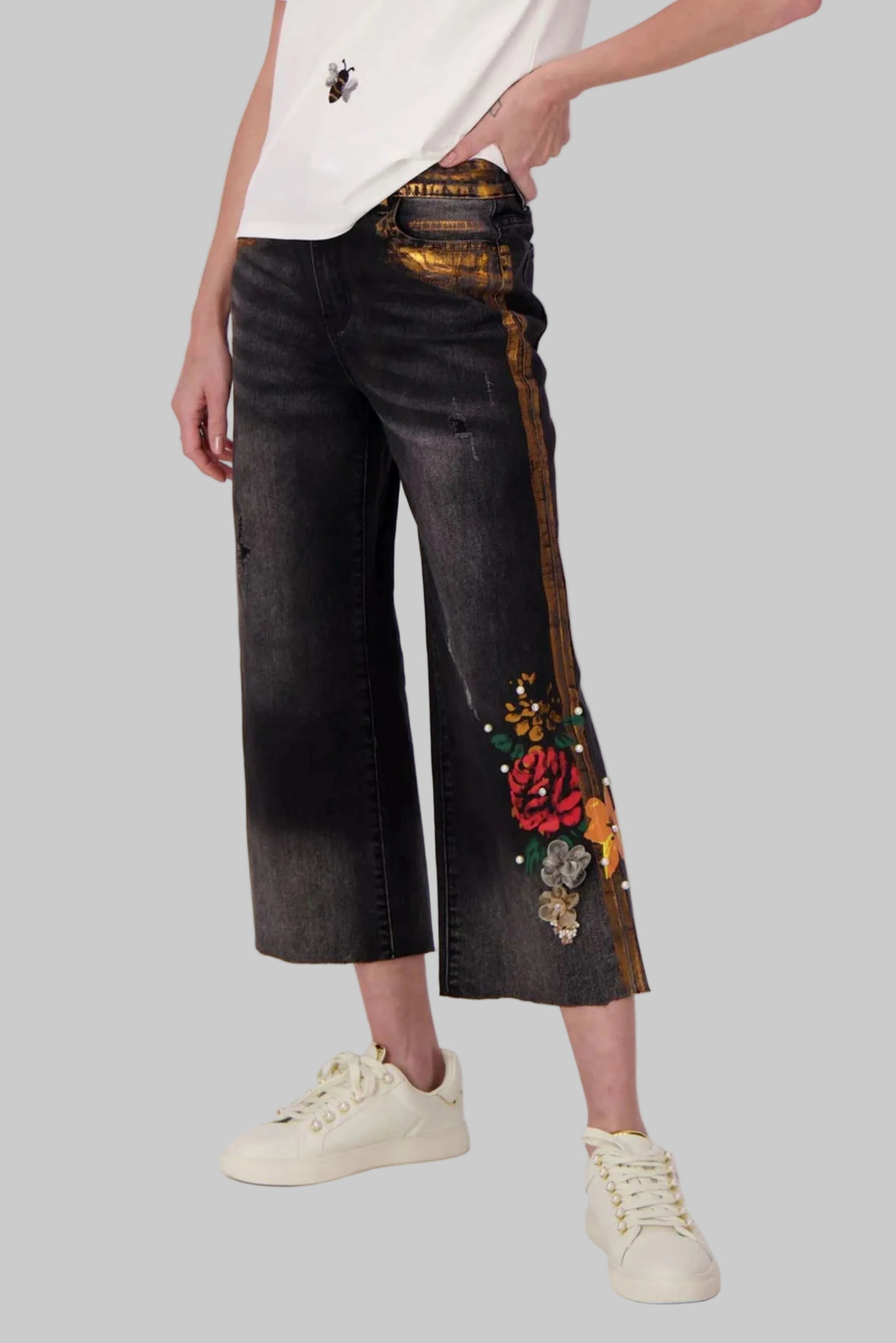 Floral Applique Wide Leg Jean