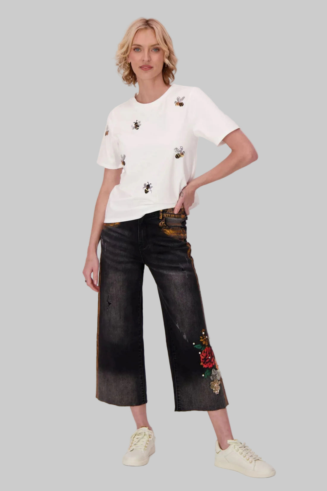 Floral Applique Wide Leg Jean