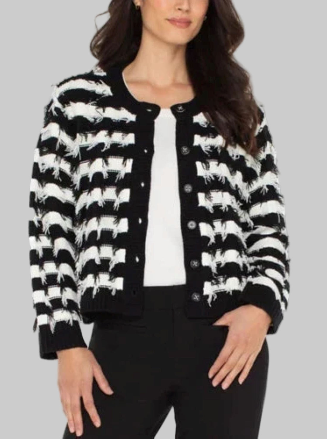 Fringy Black White Cardigan