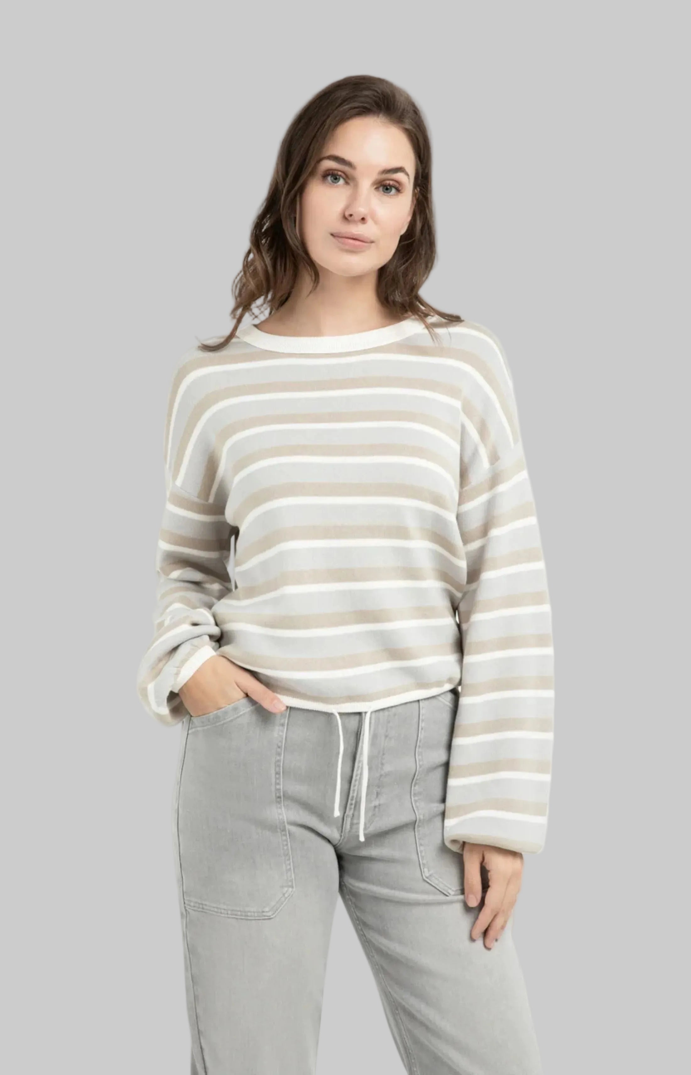 Striped Sweater With Drawstring Hem