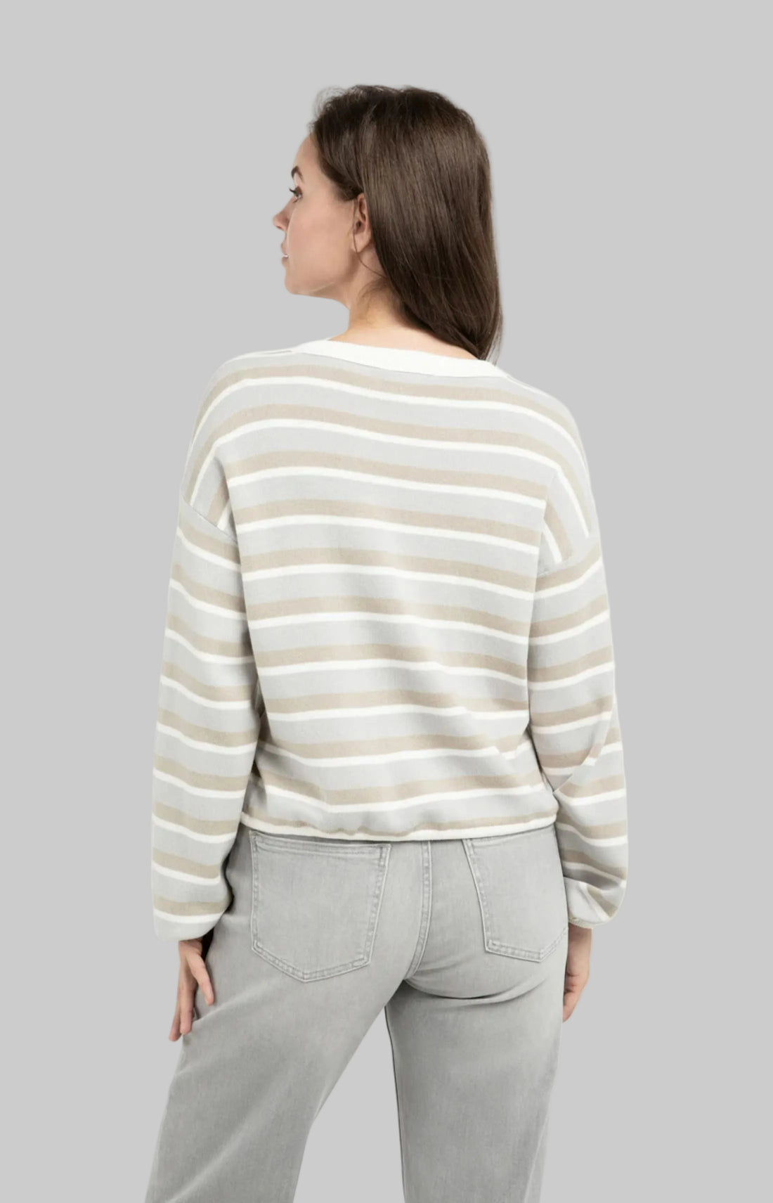 Striped Sweater With Drawstring Hem