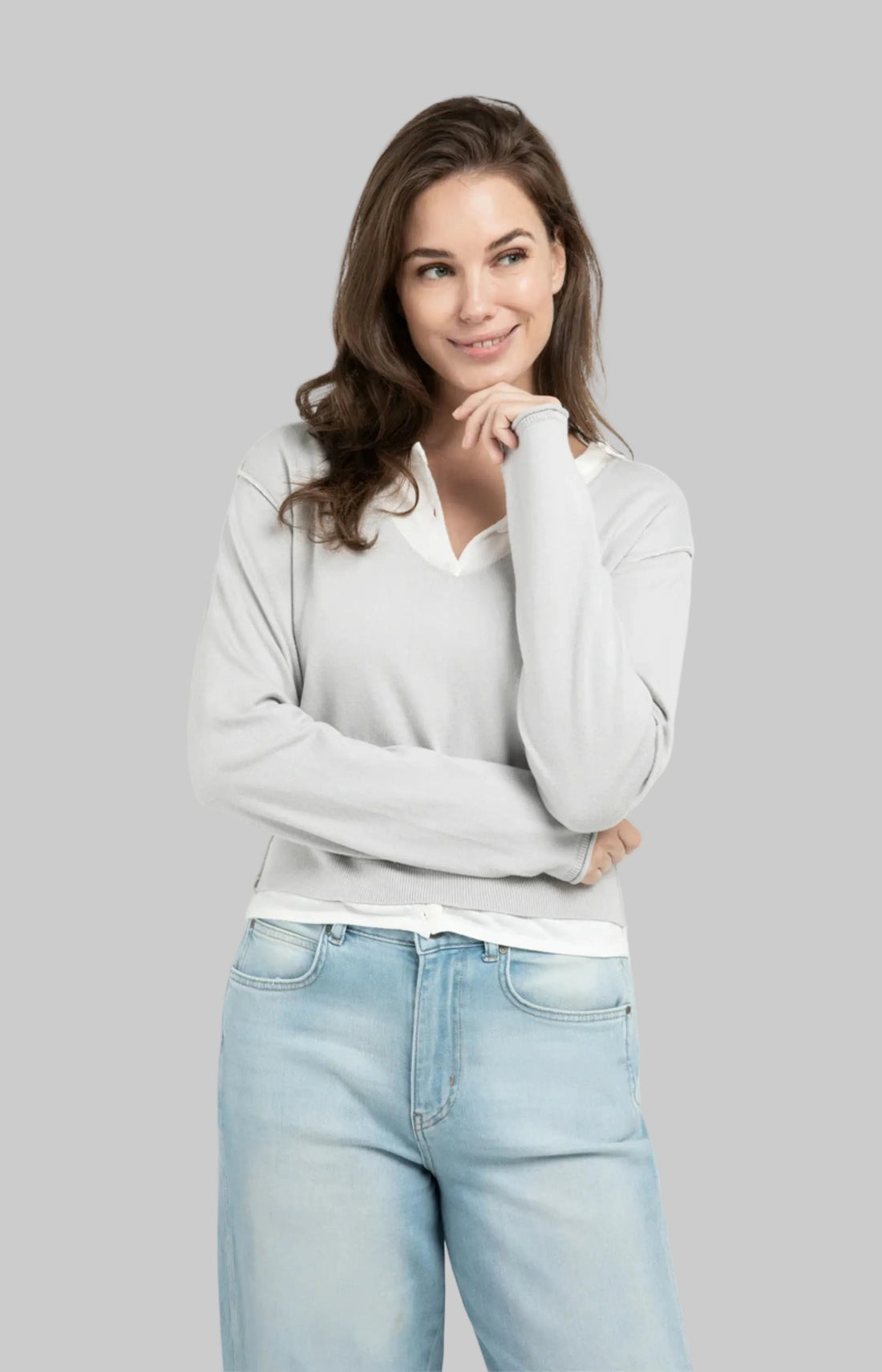 Sweater With Layered Look And Contrast Neckline