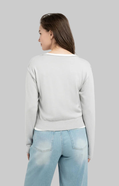 Sweater With Layered Look And Contrast Neckline