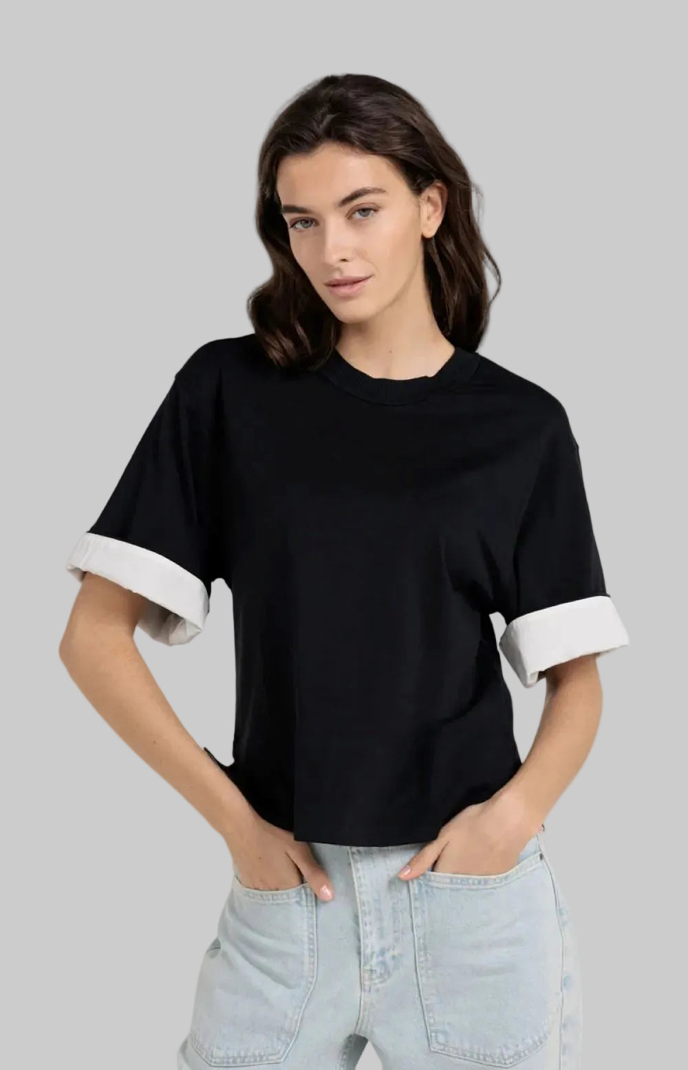 Jersey Top With Woven Details