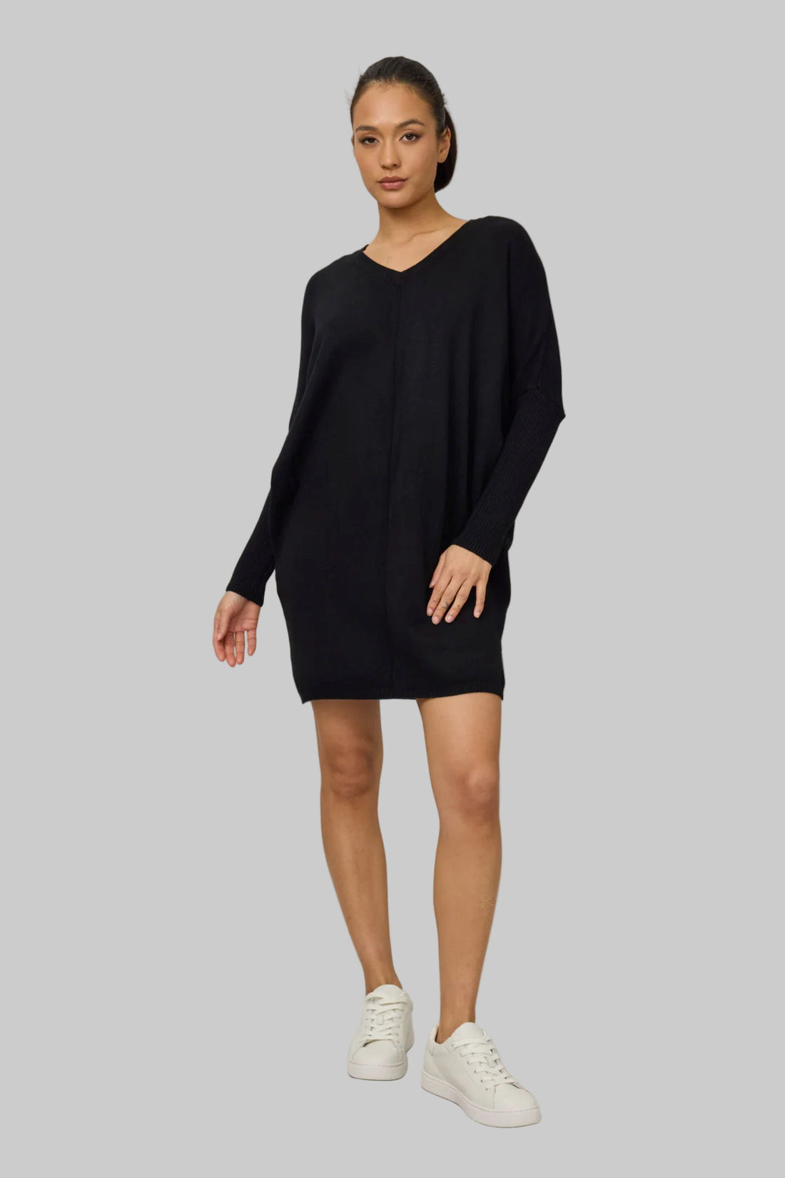 Knit Dress With Ribbed Sleeves